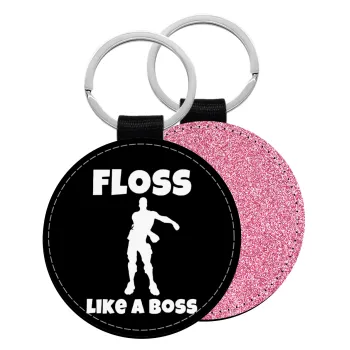 Fortnite Floss Like a Boss, Μπρελόκ Δερματίνη, στρογγυλό ΡΟΖ (5cm)