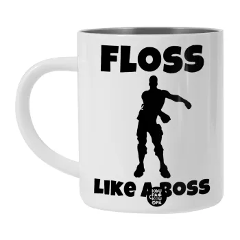 Fortnite Floss Like a Boss, Λευκή Ανοξείδωτη Μεταλλική Κούπα 450ml - Διπλού Τοιχώματος 