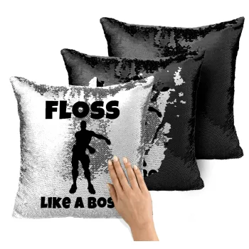 Fortnite Floss Like a Boss, Μαξιλάρι καναπέ Μαγικό Μαύρο με πούλιες 40x40cm περιέχεται το γέμισμα