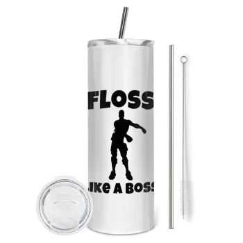 Fortnite Floss Like a Boss, Tumbler ποτήρι θερμό από ανοξείδωτο ατσάλι 600ml, με μεταλλικό καλαμάκι & βούρτσα καθαρισμού
