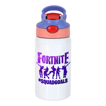 Fortnite #squadgoals, Children's hot water bottle, stainless steel, with safety straw, pink/purple (350ml)