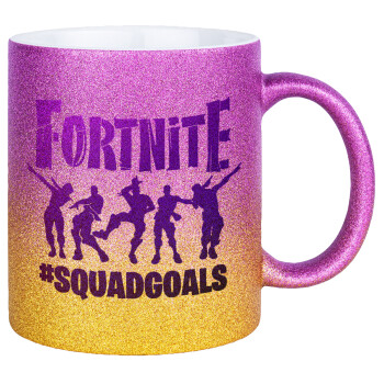 Fortnite #squadgoals, Κούπα Χρυσή/Ροζ Glitter, κεραμική, 330ml