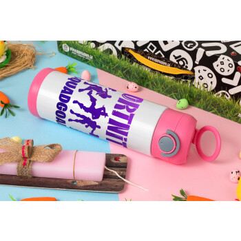 Fortnite #squadgoals, Easter candle, Childrens hot water bottle, stainless steel, with safety straw, PINK (500ml)