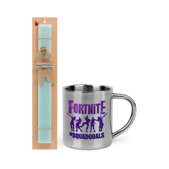 Fortnite #squadgoals, Easter Set, metallic thermal cup (300ml) & aromatic flat Easter candle (30cm) (TURQUOISE)