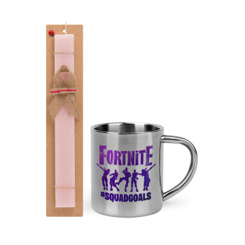 Fortnite #squadgoals, Easter Set, metallic thermal cup (300ml) & aromatic flat Easter candle (30cm) (PINK)