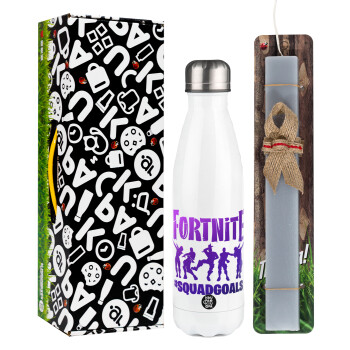 Fortnite #squadgoals, Easter candle, metallic white thermos bottle (500ml) & aromatic flat candle (30cm) (GRAY)