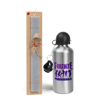 Fortnite #squadgoals, Easter Set, metallic silver aluminum water bottle (500ml) & aromatic flat Easter candle (30cm) (GRAY)