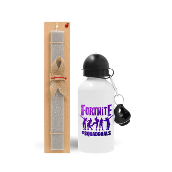 Fortnite #squadgoals, Πασχαλινό Σετ, παγούρι μεταλλικό  αλουμινίου (500ml) & πασχαλινή λαμπάδα αρωματική πλακέ (30cm) (ΓΚΡΙ)