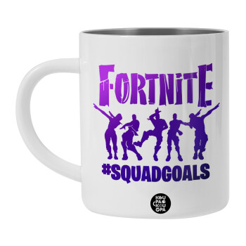Fortnite #squadgoals, Λευκή Ανοξείδωτη Μεταλλική Κούπα 450ml - Διπλού Τοιχώματος 