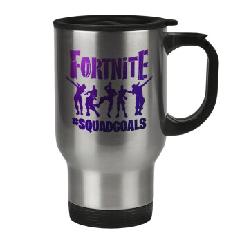 Fortnite #squadgoals, Stainless steel travel mug with lid, double wall 450ml