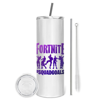 Fortnite #squadgoals, Eco friendly stainless steel tumbler 600ml, with metal straw & cleaning brush