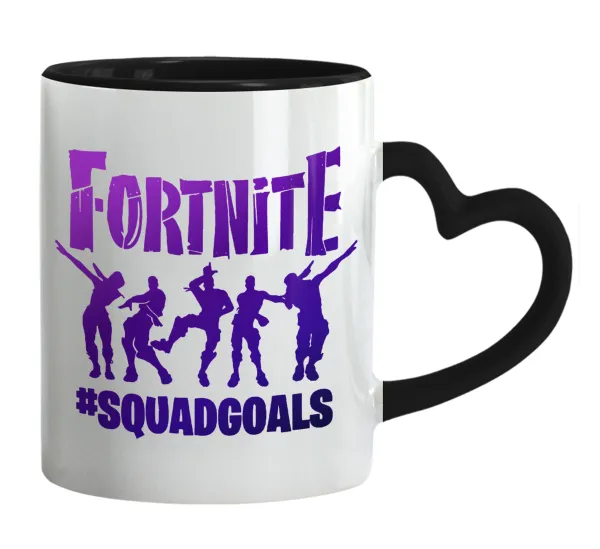 Fortnite #squadgoals — Mug heart black handle, ceramic, 330ml