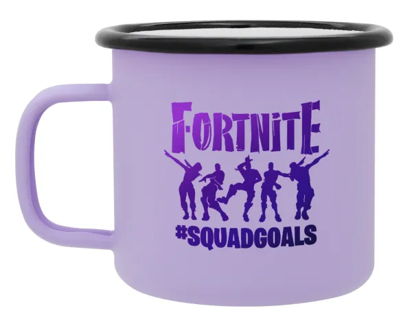 Fortnite #squadgoals — Metal enamel mug, matte light pastel purple, 360ml