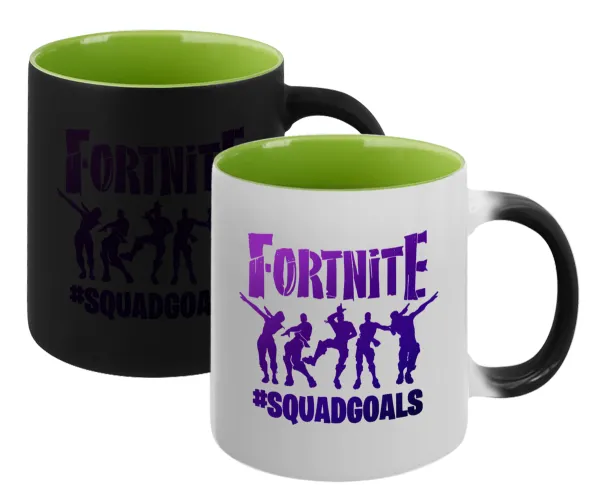 Fortnite #squadgoals — Magic mug with green interior, ceramic, 330ml, changes colour with hot drinks