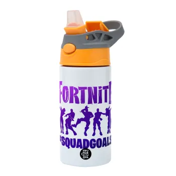 Fortnite #squadgoals, Children's hot water bottle, stainless steel, with safety straw, Orange/Grey (360ml) BPA-FREE