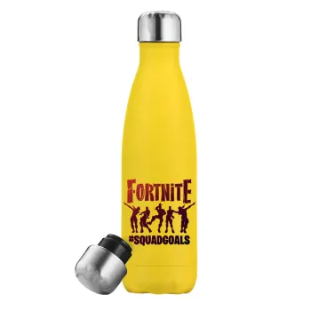 Fortnite #squadgoals, Μεταλλικό παγούρι θερμός Κίτρινος (Stainless steel), διπλού τοιχώματος, 500ml