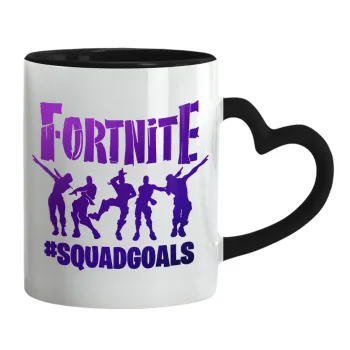 Fortnite #squadgoals, Κούπα καρδιά χερούλι μαύρη, κεραμική, 330ml
