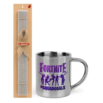 Fortnite #squadgoals, Easter Set, metallic thermal cup (300ml) & Easter aromatic flat candle (30cm) (GRAY)