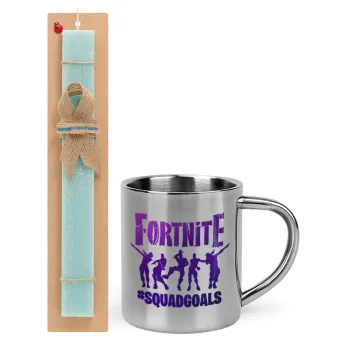 Fortnite #squadgoals, Easter Set, metallic thermal cup (300ml) & aromatic flat Easter candle (30cm) (TURQUOISE)