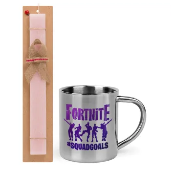 Fortnite #squadgoals, Easter Set, metallic thermal cup (300ml) & aromatic flat Easter candle (30cm) (PINK)