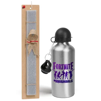 Fortnite #squadgoals, Easter Set, metallic silver aluminum water bottle (500ml) & aromatic flat Easter candle (30cm) (GRAY)