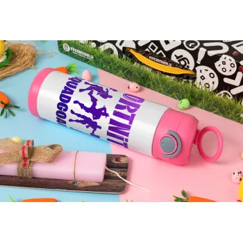 Fortnite #squadgoals, Easter candle, Childrens hot water bottle, stainless steel, with safety straw, PINK (500ml)
