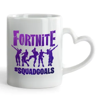 Fortnite #squadgoals, Κούπα καρδιά χερούλι λευκή, κεραμική, 330ml