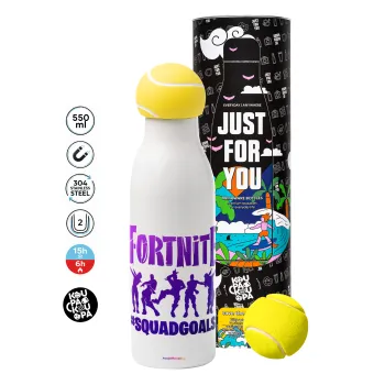 Fortnite #squadgoals, Μπάλα τένις μεταλλικό παγούρι θερμός, διπλού τοιχώματος, 550ml
