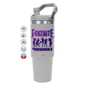 Fortnite #squadgoals, ΓΚΡΙ χρώματος Θερμός Ανοξείδωτο 890ml (30oz) με χερούλι