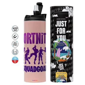 Fortnite #squadgoals, Tumbler stainless steel PINK 600ml