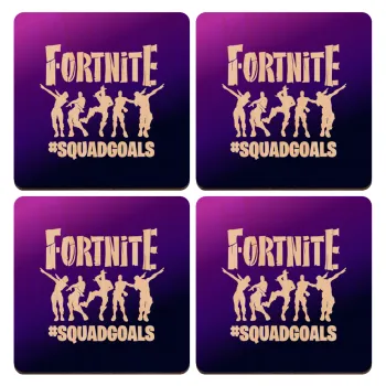Fortnite #squadgoals, ΣΕΤ x4 Σουβέρ ξύλινα τετράγωνα plywood (9cm)