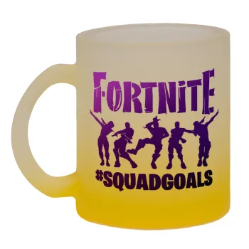Fortnite #squadgoals, Κούπα γυάλινη δίχρωμη με βάση το κίτρινο ματ, 330ml