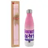 Easter Set, Metallic pink/white (Stainless steel) thermos, double-walled, 500ml & aromatic flat Easter candle (30cm) (PINK)