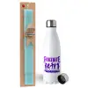 Easter Set, metallic stainless steel water bottle (750ml) & aromatic flat Easter candle (30cm) (TURQUOISE)