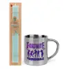 Easter Set, metallic thermal cup (300ml) & aromatic flat Easter candle (30cm) (TURQUOISE)