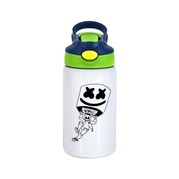 Fortnite Marshmello, Children's hot water bottle, stainless steel, with safety straw, green, blue (350ml)