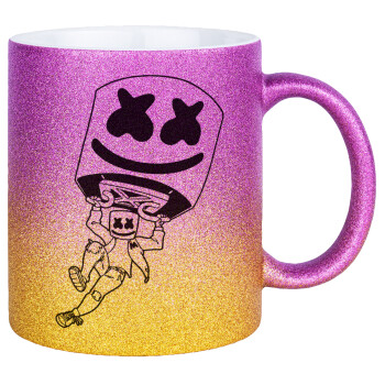 Fortnite Marshmello, Κούπα Χρυσή/Ροζ Glitter, κεραμική, 330ml