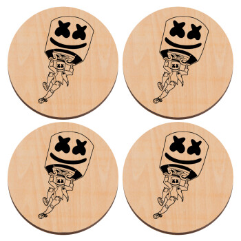 Fortnite Marshmello, ΣΕΤ x4 Σουβέρ ξύλινα στρογγυλά plywood (9cm)