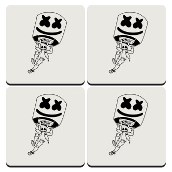 Fortnite Marshmello, ΣΕΤ 4 Σουβέρ ξύλινα τετράγωνα (9cm)