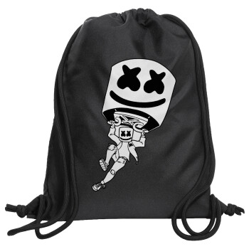 Fortnite Marshmello, Τσάντα πλάτης πουγκί GYMBAG Μαύρη, με τσέπη (40x48cm) & χονδρά κορδόνια