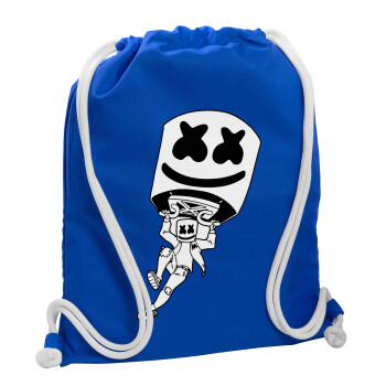 Fortnite Marshmello, Τσάντα πλάτης πουγκί GYMBAG Μπλε, με τσέπη (40x48cm) & χονδρά κορδόνια