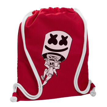 Fortnite Marshmello, Τσάντα πλάτης πουγκί GYMBAG Κόκκινη, με τσέπη (40x48cm) & χονδρά κορδόνια