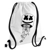 Fortnite Marshmello, Τσάντα πλάτης πουγκί GYMBAG λευκή, με τσέπη (40x48cm) & χονδρά κορδόνια