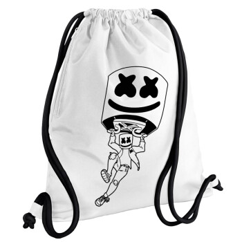 Fortnite Marshmello, Backpack pouch GYMBAG white, with pocket (40x48cm) & thick cords