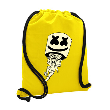 Fortnite Marshmello, Τσάντα πλάτης πουγκί GYMBAG Κίτρινη, με τσέπη (40x48cm) & χονδρά κορδόνια