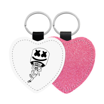 Fortnite Marshmello, Μπρελόκ PU δερμάτινο glitter καρδιά ΡΟΖ