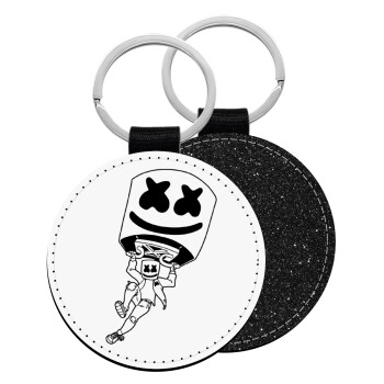 Fortnite Marshmello, Μπρελόκ Δερματίνη, στρογγυλό ΜΑΥΡΟ (5cm)