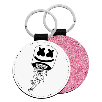 Fortnite Marshmello, Μπρελόκ Δερματίνη, στρογγυλό ΡΟΖ (5cm)