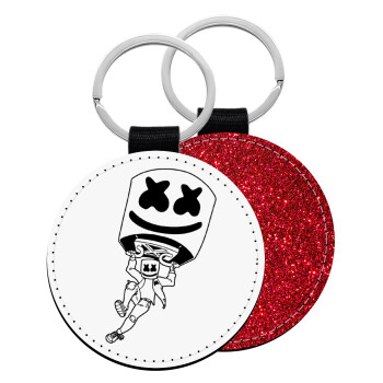 Fortnite Marshmello, Μπρελόκ Δερματίνη, στρογγυλό ΚΟΚΚΙΝΟ (5cm)