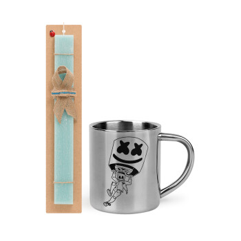Fortnite Marshmello, Easter Set, metallic thermal cup (300ml) & aromatic flat Easter candle (30cm) (TURQUOISE)